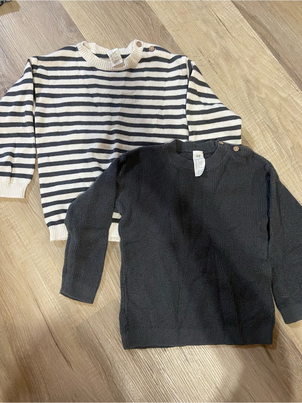 H&M Kids Striped Cream & Navy Sweater + Solid Black Knit Set